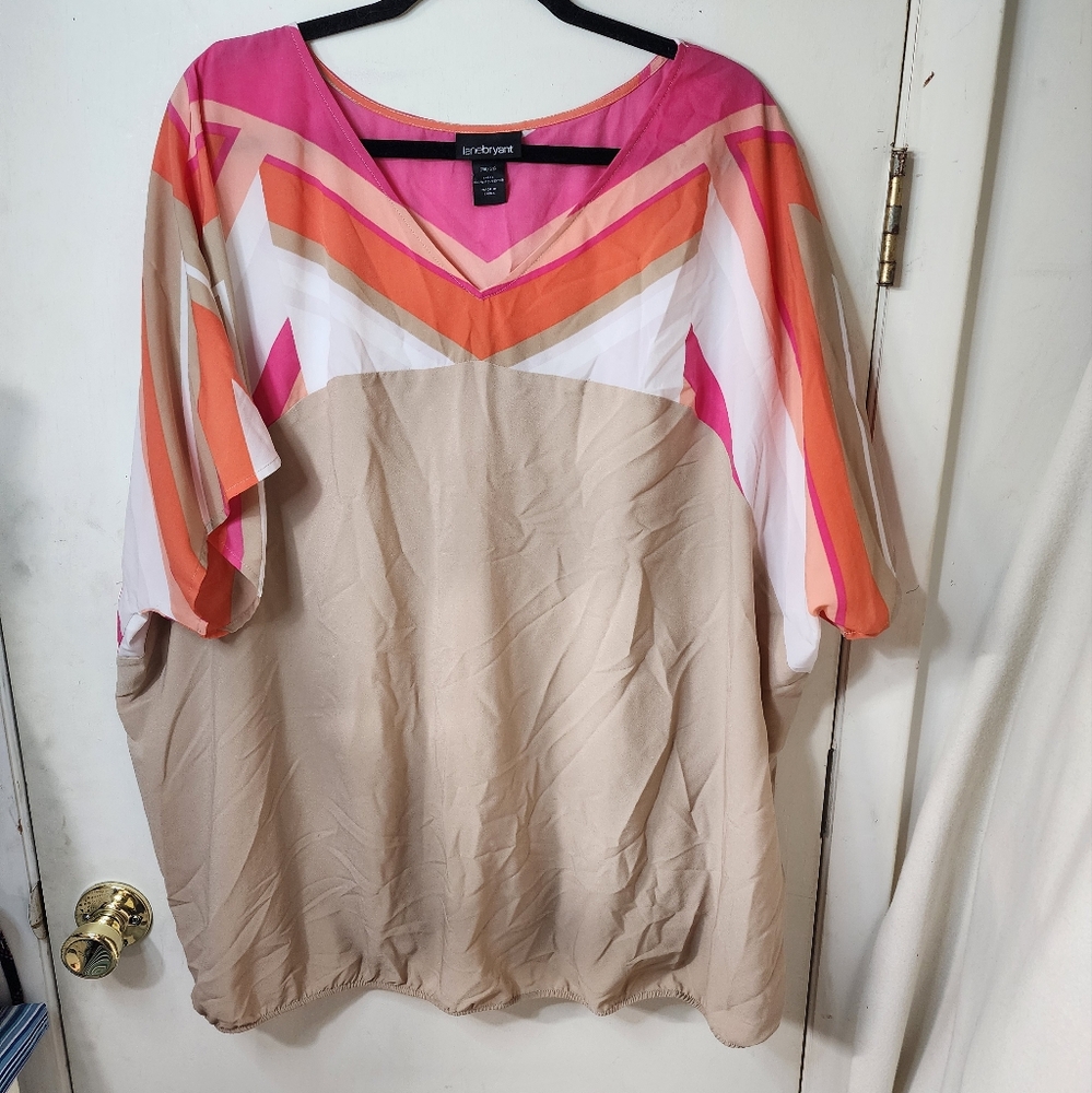 Lane Bryant Plus Size 26/28 Short Sleeve Blouse Pink and Orange Geometric Tunic